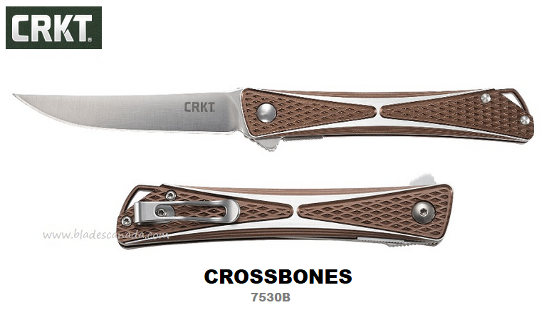 CRKT Crossbones Flipper Folding Knife, AUS 8, Aluminum Bronze, CRKT7530B - Click Image to Close